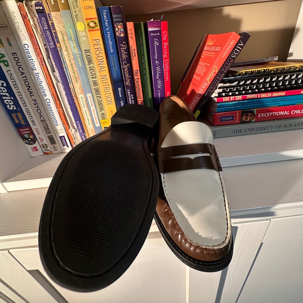 Zara Brown and Cream Leather Penny Loafers - Picture 6 of 14